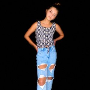 Beige & Black snakeskin tank top w/ faux buttons